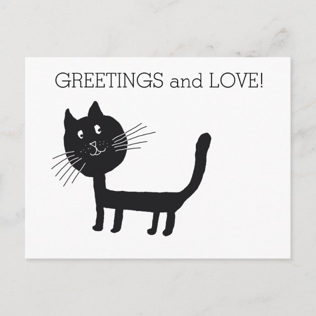 Black Cat Grüße und Liebe Postkarte (Vorderseite)