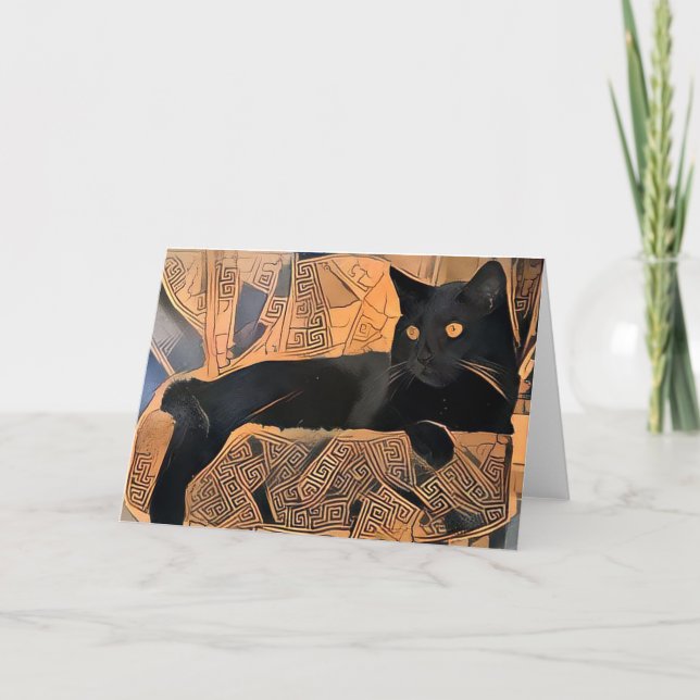 Black Cat Grußkarte, griechisch Inspiriert, Leere Karte (Vorderseite)