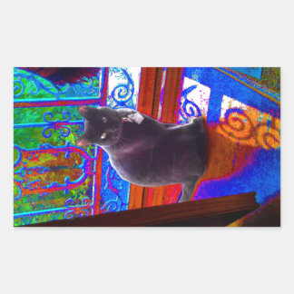 Black Cat Guards eine psychedelische Tür Rechteckiger Aufkleber