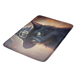 Black Cat Halloween Badematte