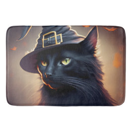 Black Cat Halloween Badematte