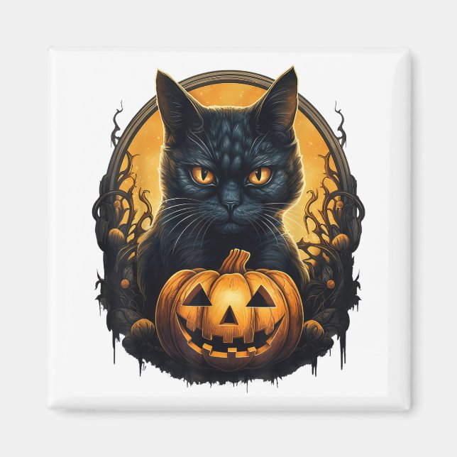 Black Cat Halloween Beängstigende Pumpkins Moon Bl Magnet (Vorne)