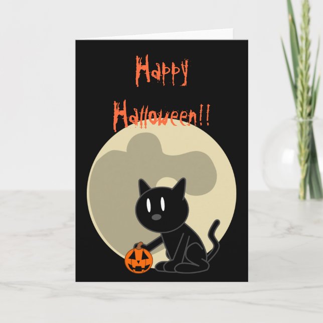 Black Cat Halloween Card Karte (Vorderseite)