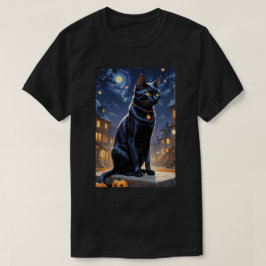 Black Cat Halloween Cat Lovers Night Cat Van Gogh T-Shirt