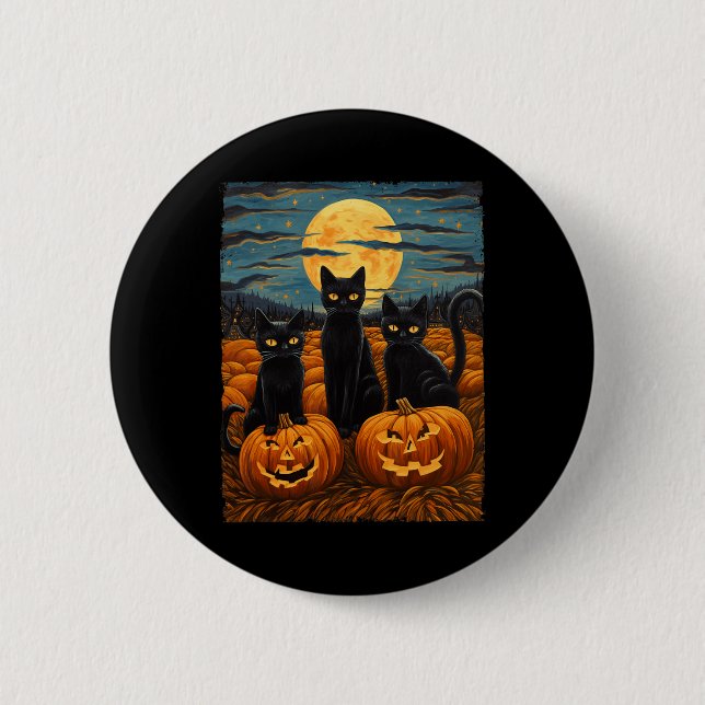 Black Cat Halloween Cat Lovers Starry Night Cat Va Button (Vorderseite)