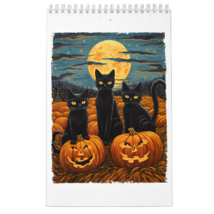 Black Cat Halloween Cat Lovers Starry Night Cat Va Kalender