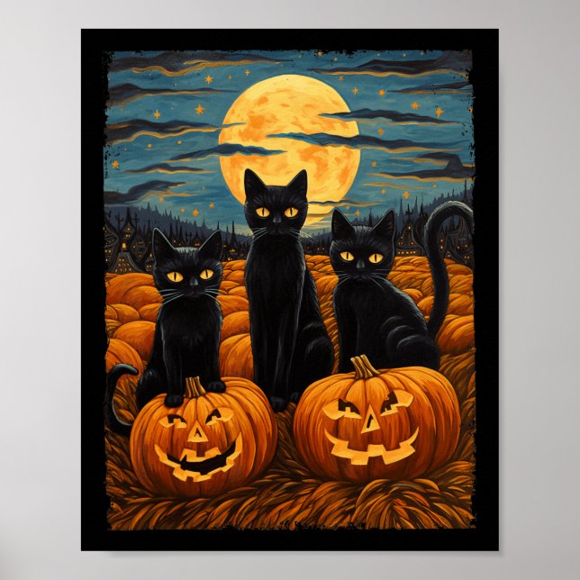 Black Cat Halloween Cat Lovers Starry Night Cat Va Poster (Vorne)