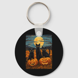 Black Cat Halloween Cat Lovers Starry Night Cat Va Schlüsselanhänger