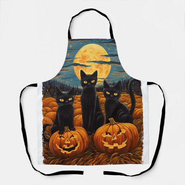 Black Cat Halloween Cat Lovers Starry Night Cat Va Schürze (Vorderseite)