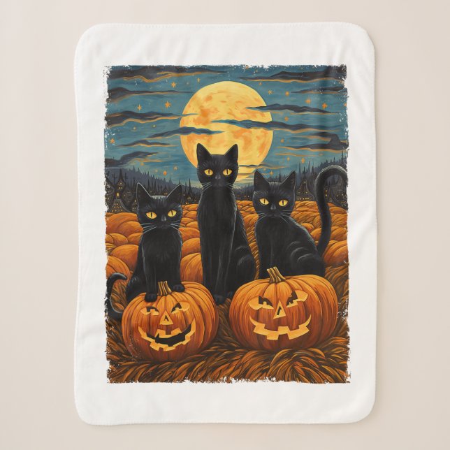 Black Cat Halloween Cat Lovers Starry Night Cat Va Sherpadecke (Vorderseite)