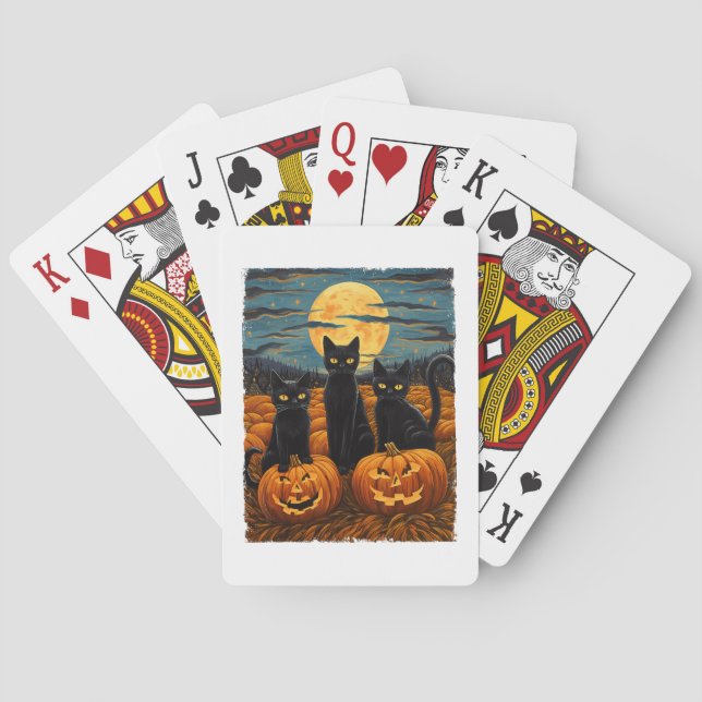 Black Cat Halloween Cat Lovers Starry Night Cat Va Spielkarten (Rückseite)