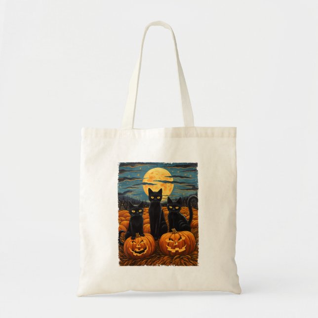 Black Cat Halloween Cat Lovers Starry Night Cat Va Tragetasche (Vorne)