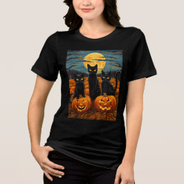 Black Cat Halloween Cat Lovers Starry Night Cat Va Tri-Blend Shirt