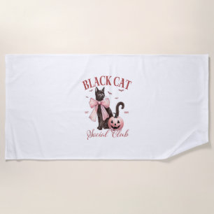 Black Cat Halloween Coquette Social Club Pink Bow Strandtuch