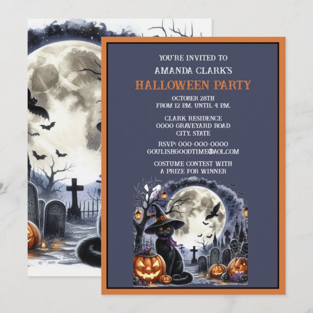Black Cat Halloween Costume Party Einladung (Vorne/Hinten)