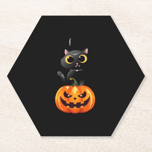 Black Cat Halloween Design � Spooky Pumpkin Art of Untersetzer (Vorderseite)