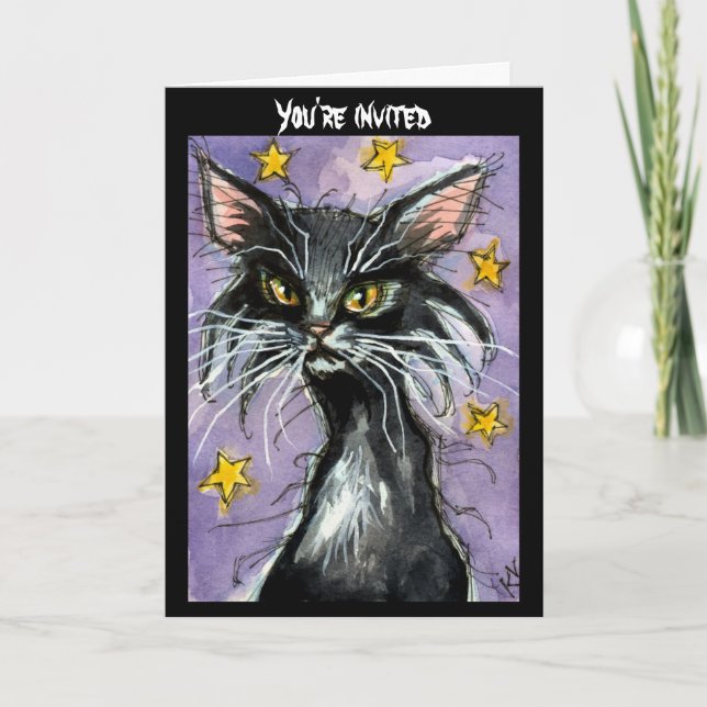 Black Cat Halloween Einladung oder Grußkarte (Vorderseite)