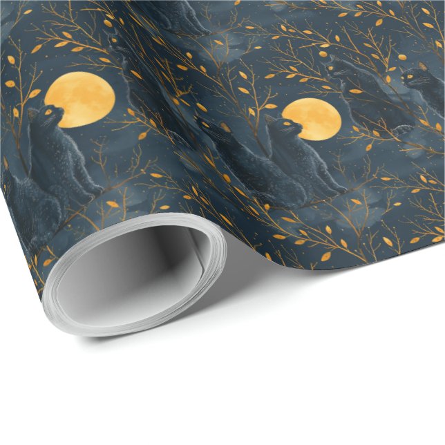Black Cat Halloween Gift Wrapping Paper Wrap Geschenkpapier (Rolleneckpunkt)