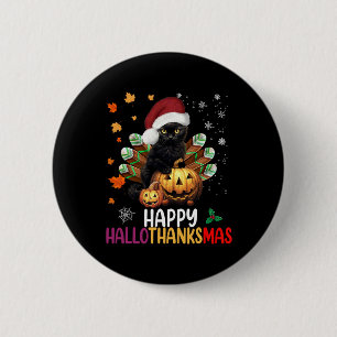 Black Cat Halloween Happy Hallothanksmas Merry Chr Button