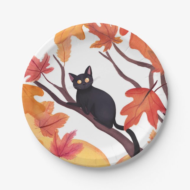 Black Cat Halloween Herbst Pappteller (Vorderseite)