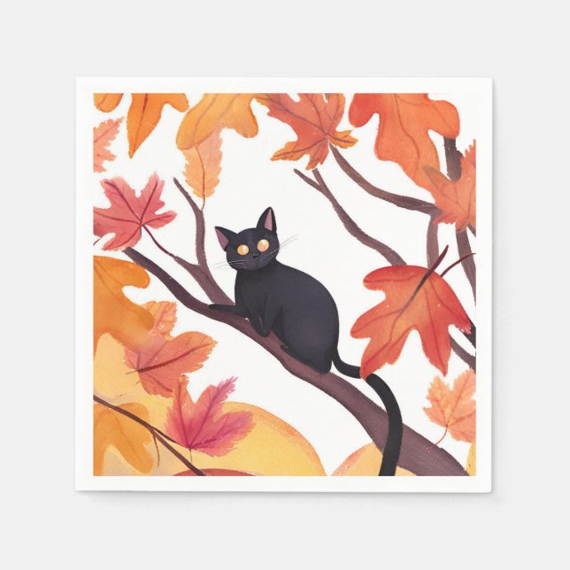 Black Cat Halloween Herbst Serviette (Vorderseite)
