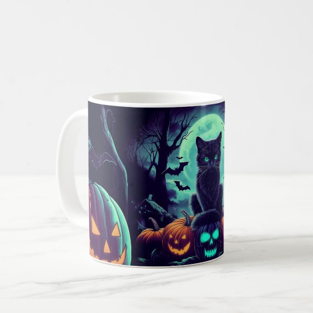 Black Cat Halloween Kaffeetasse (Vorderseite Links)