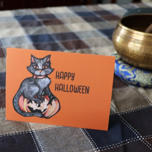 Black Cat Halloween-Kürbislaterne Karte (Von Creator hochgeladen)