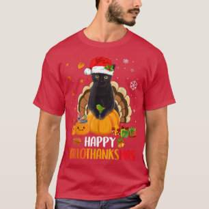 Black Cat Halloween Merry Christmas Happy Hallotha T-Shirt