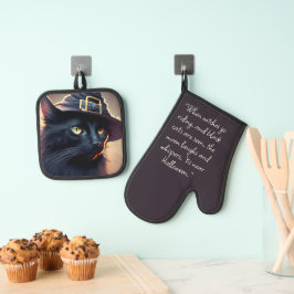 Black Cat Halloween Ofenhandschuh & Topflappen-Set