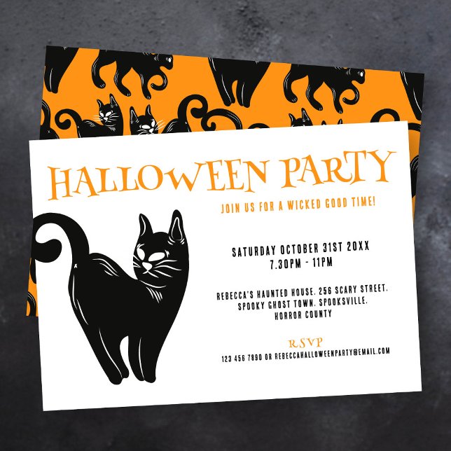 Black Cat Halloween Orange Party Einladung (Von Creator hochgeladen)
