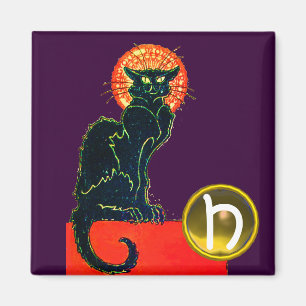 BLACK CAT HALLOWEEN-PARTY MONOGRAMM Lila Magnet