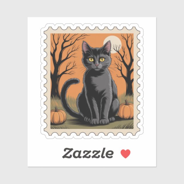 Black Cat Halloween Postage Stamp Aufkleber (Blatt)