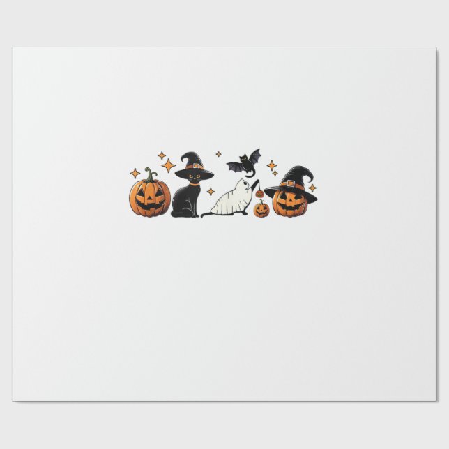 Black Cat Halloween Pumpkin Boo Ghost Witch Spooky Geschenkpapier (Flach)