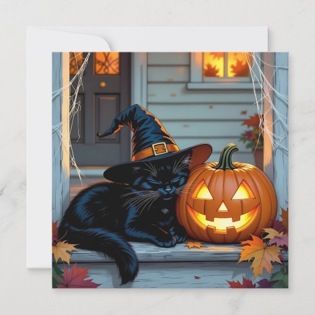 Black Cat Halloween Pumpkin Carving Party Einladung (Vorderseite)