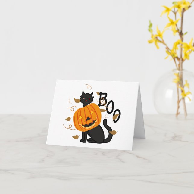 Black Cat Halloween Pumpkin Karte (Gelbe Blume)