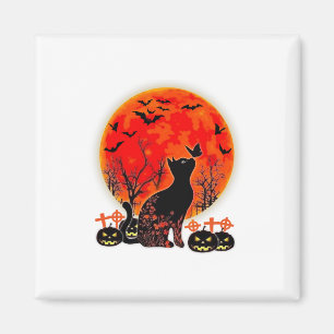 Black Cat Halloween Pumpkin Moon Spooy Magnet