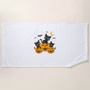 Black Cat Halloween Pumpkin Spooky Nacht Strandtuch