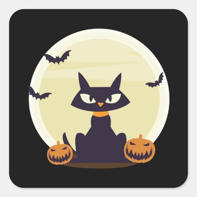 Black Cat Halloween Quadratischer Aufkleber (Vorderseite)