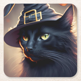Black Cat Halloween Rechteckiger Pappuntersetzer