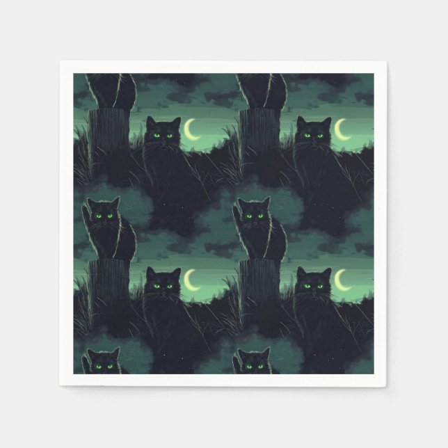 Black Cat Halloween Serviette (Vorderseite)