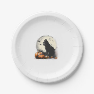 Black Cat Halloween Spooky Moon Artwork Pumpkin Sp Pappteller