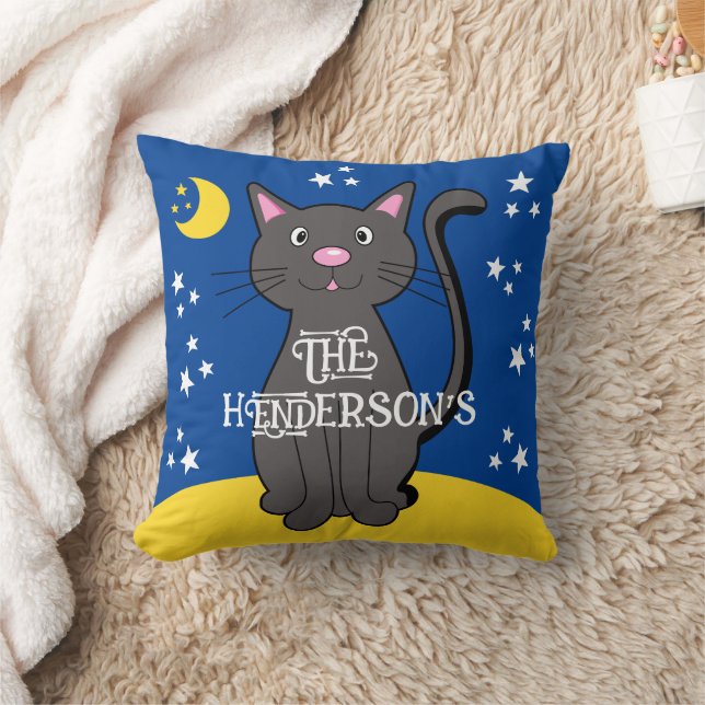 Black Cat Halloween Stars Moon Niedlich Kids Kissen (Decke)
