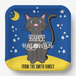 Black Cat Halloween Stars Moon Niedlich Kids Pappteller