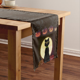 Black Cat Halloween Table Runner Mittelgroßer Tischläufer