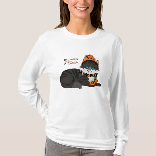 Black Cat Halloween Teirt T-Shirt (Vorderseite)