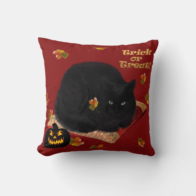 Black Cat Halloween Throw Kissen (Vorderseite)