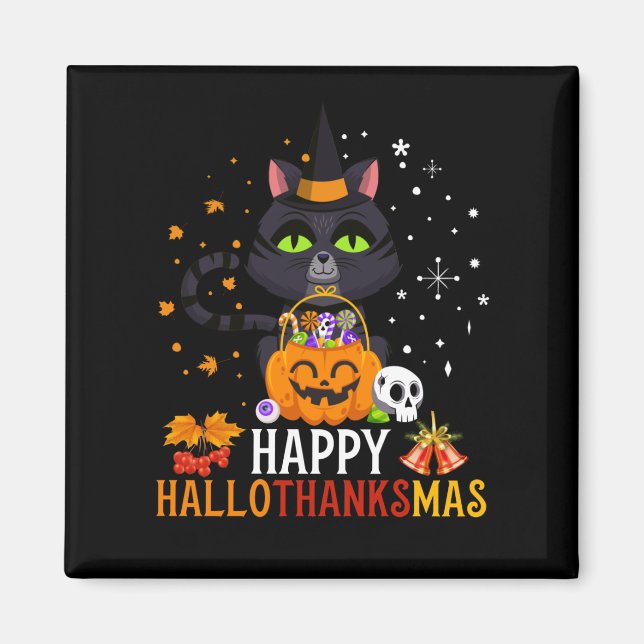 Black Cat Halloween und frohe Weihnachten Magnet (Vorne)