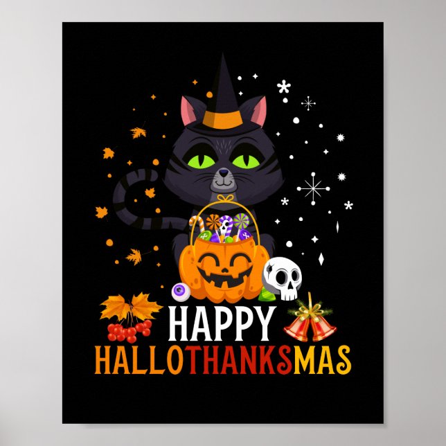 Black Cat Halloween und frohe Weihnachten Poster (Vorne)