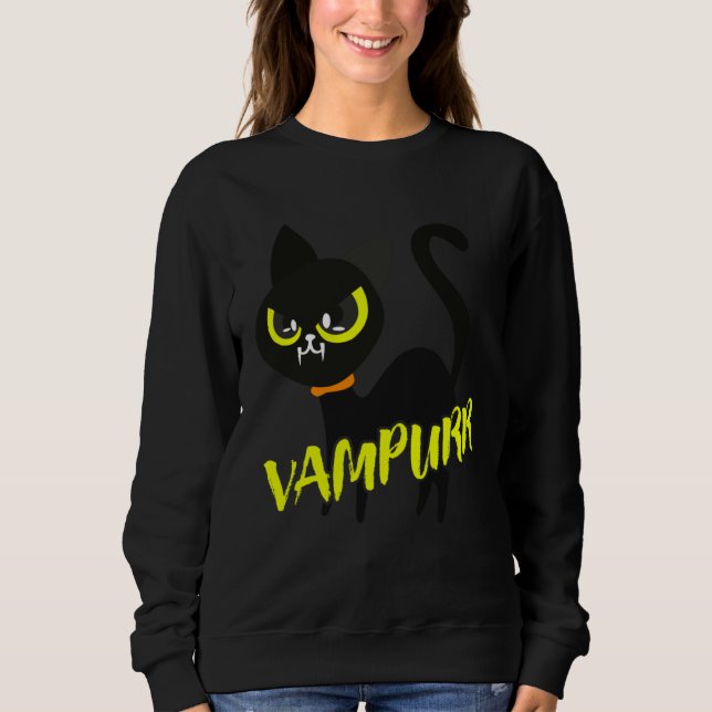 Black Cat Halloween Vampurr I Fun Vampire Cat Cost Sweatshirt (Vorderseite)