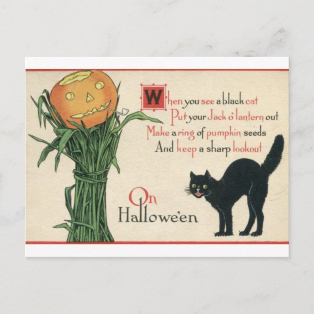 Black Cat Halloween Vintages Gedicht Postkarte (Vorderseite)